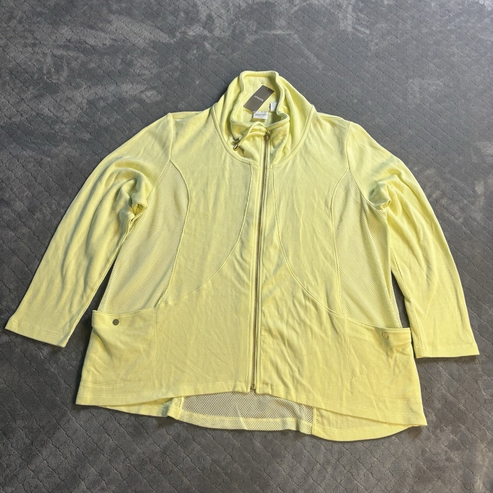 Chico's Zenergy Light Yellow Jacket Mesh Detail w/ Pockets Large Chico's Size 4